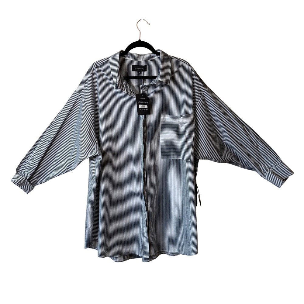 11 Honore Oversized Button Up Shirt Black White Stripe Cotton Size 3 22/24‎ NEW